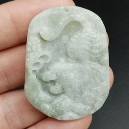 Certified Green Lavender Natural Type A Jadeite Carved Tiger Tree Pendant