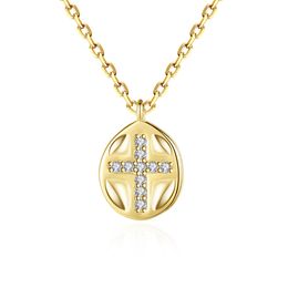 New Micro Set Zircon Cross Round S925 Silver Pendant Necklace Jewelry Women Plated 18k Gold Collar Chain Necklace for Women Wedding Party Valentine's Day Gift SPC