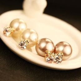 Korean simple delicate before after pearl zircon female earrings Jewellery 18k gold plated female earrings temperament wild fashion 241O