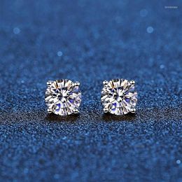 Stud Real Moissanite Earrings 14K White Gold Plated Sterling Silver 4 Prong Diamond Earring For Women Men Ear 1ct 2ct 4ctStudStudS248B