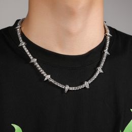 Chokers 5mm s Alloy Tennis Chain Pointy Pendant Black Panther Same Necklace Hiphop Men's and Women's Necklace for Bro Gift 230428