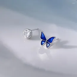 Stud Earrings Fashion Luxury Blue Asymmetric Crystal For Women Retro Butterfly Colourful Earring Party Femme Jewellery