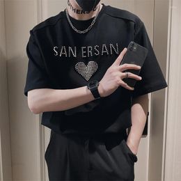 Men's T Shirts Korean Version Beading Short Sleeve T-shirt Men's Black Metal Bead Craft Tshirt For Men Nightclub Streetwear Tee Shirt