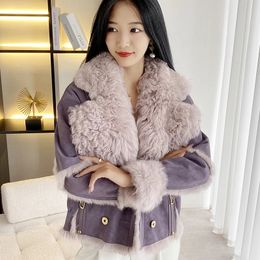 Womens Jackets Cardigan Natural Rabbit Fur Short Jacket Upscale Long Sleeved Winter Fashion Warm Comfortable Top VNeck 231129