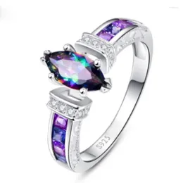 Cluster Rings Elegant Square Inlaid Colored Zircon Ring For Women 2023 Classic Fashion Silver Color Party Wedding Engagement Jewelry