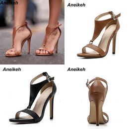 Sandals Pumps Brown t Strap Stiletto Heels Open Toe Sandals for Women Summer Buckle Gladiator High Shoe 230316