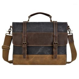 IMIDO Mens Messenger Bag 15 6 Inch Waterproof Canvas Leather Waxed Canvas Briefcase Vintage Leather Computer Laptop Bag Satchel1242n