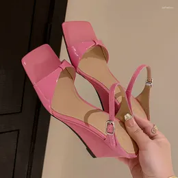 Sandals Pink Leather Women Chic Design Wedge Summer Shoes White Casual Sandalias Femmes Black Work Stilettos Chaussure Mujer