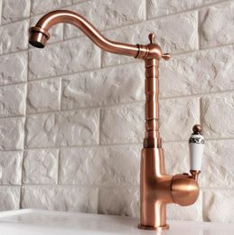 Kitchen Faucets Single Handle Hole Basin Faucet Antique Red Copper Swivel Spout Bathroom Sink Tap Mixer Dnf412