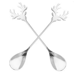 Spoons 2 Pcs Christmas Spoon Creative Coffee Favours Mixing Scoop Silverware Elk-shaped Xmas Dessert Unique