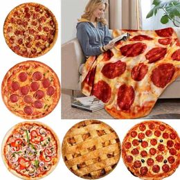 Soft warm flannel tortilla pizza blanket round shape donut Aeroplane travel portable wearable winter Print throw blanket257e