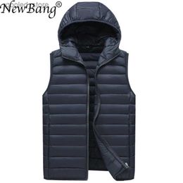 Men's Vests NewBang Brand Men's Waistcoat Ultra Light Cotton Vest Men With Hooded Waterproof Sleeveless Warm Liner Male Slim Gilet Q231129