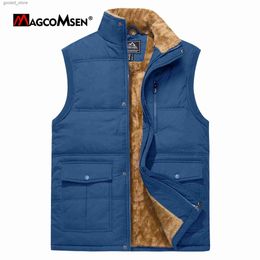 Men's Vests MAGCOMSEN Winter Fleece Men's Sleeveless Jackets Thick Warm Stand Collar Windproof Zipper Vest Casual Outerwear Q231129
