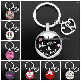 Keychains Fashion Happy Mother's Day Glass Cabochon French Je T'aime Maman Key Chain For Mother Gifts Keyring