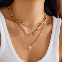 3Pcs Creative Imitation Pearl Beads Pendant Choker Necklace for Women Collares Vintage Smooth Twisted Chain Wed Y2K Jewellery Gift