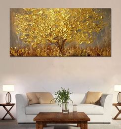 Large Handpainted Knife Trees Oil Painting On Canvas Palette Golden Yellow Paintings Modern Abstract Wall Art Pictures Home Decor2806546