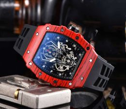 Male Designer Classic Fashion Luxury Watch Diamond Quartz Watch Hollow Glass Back Stainless Steel Watch Case Watch Rubber Strap