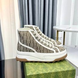 2023 Designer Women Casual Shoes Italy 1977 High Top sneakers Letter High-quality Sneaker Beige and ebony canvas Interlocking Tennis Shoe Fabric Trims 05