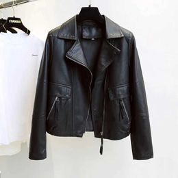 Spring Autumn Vintage Faux Leather Jacket Women Brown Moto Biker Coats Casual Streetwear Zipper Pu Outwear