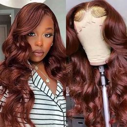 Synthetic Wigs Lace Wig Headpiece Highlight Red Body Wave Wigs Brown Red Front Lace Headpiece