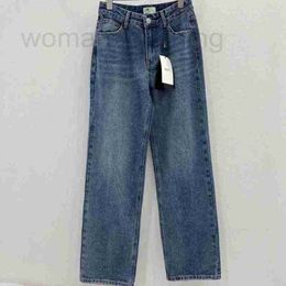 Women's Jeans Designer High end Denim Pants Women's 2023 New Jeans Blue Straight Leg Leather Label Pants 6F1F