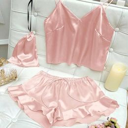 Women's Sleepwear Fashion Sexy Underwear Set 2 Pieces Pyjamas Silk Satin Bellyband Cami Top And Shorts Pajamas For Women Pijamas