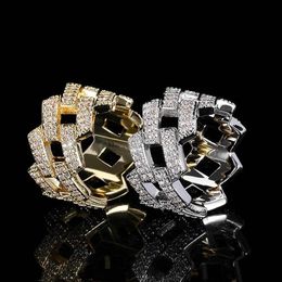 With Side Stones Men rings 14mm diamond Cuban HipHop ring jewelry Zircon 18K Gold Plating Personality Design Couple Fashion Brand 313o