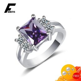 Wedding Rings Fashion Rings 925 Silver Jewellery Rectangle Amethyst Zircon Gemstone Finger Ring for Women Wedding Engagement Party Ornaments 231128