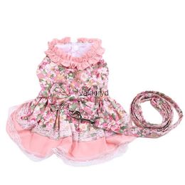 Dog Apparel Dogs and Cats Dress Shirt Floral Bow with Matching Leash Pet Puppy Skirt Spring/Summer Clothesvaiduryd