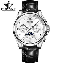 Wristwatches OUPINKE High Quality Automatic Mechanical Watch for Men Waterproof Top Brand Luxury Moon Phase Men's Wristwatches Reloj Hombre 231128