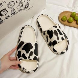 Slippers Feamle Four Seasons Indoor Outdoors Fashion Flip FlopsCute Milk Cow Women Home Thick Bottom Linen