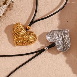 Pendant Necklaces Stainless Steel Hammer Heart Shape Necklace For Women Black Leather Chain Choker Jewellery Accessories