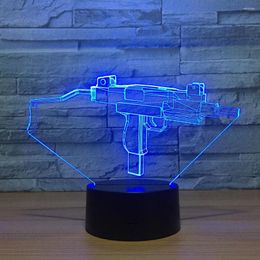 Night Lights Submachine Gun Modelling 3D Lamp Led Light Touch Novelty Colourful Creative USB Desk