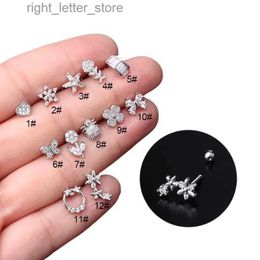 Stud 1Piece 1.2mmPiercing Safety Pin Flower Earrings for Women 2021 Trend Jewelry Heart Insect Stainless Steel Earrings YQ231128