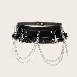 Belts Sexy Women Gothic Hiphop Belt With Lace Chain Harajuku Punk Style Jk Waist Adjustable Disco Dancing Pu Dress Jeans