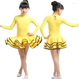 Stage Wear 105-155cm Children Latin Dance Dress For Girls Ballroom Dancing Clothing Kids Costume 3 Layers Lace Samba Salsa Clothes