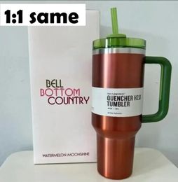 1:1 same Watermelon Moonshine H2.0 40oz Stainless Steel Tumblers Cups with Silicone handle Lid And Straw Travel Car mugs Keep Drinking Cold Water Bottles i1129