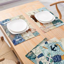 Table Mats 2023 Marine Life Series Printed Placemats Nordic Western Restaurant Linen Insulated Rectangular Kitchen