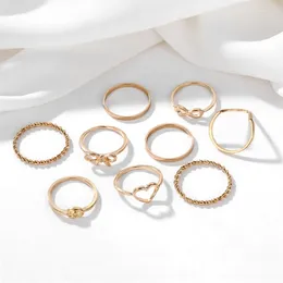 Cluster Rings Boho Gold Colour Set For Women Vintage Heart Bow Twist Finger Ring 2023 Knuckle Female Fashion Jewellery Wedding Gifts