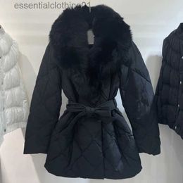 Women's Down Parkas 23designer New Fur Collar Down Jacket 2 Colours Women's 90 Duck Down Long Sle Feather Coat Fashion Ruy Belt Warm Clothing L231129