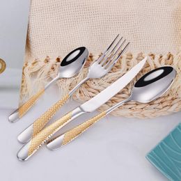 Dinnerware Sets 16Pcs Gold Cutlery Set Knife Fork Spoon Dinner Dishwasher Safe Kitchen Tableware Stainless Steel