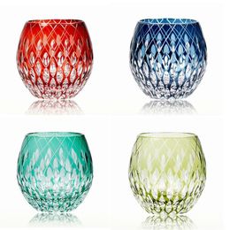 Japanese Style Edo Kiriko Crystal Wine Glass Hand Engraving Kaleidoscope raindrop Whiskey Tumbler Collection Level Cups2890