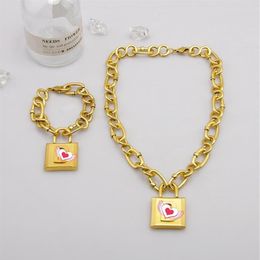 women's vintage old golden letter lock pendant necklace clavicle chain thick chain bracelet fast delivery278U