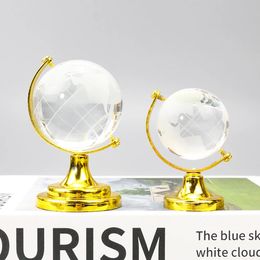 Decorative Objects Figurines Exquisite Mini Round Globe World Map Crystal Glass Ball with Bracket Home Office Furniture Decorations Gift Ornaments 231128