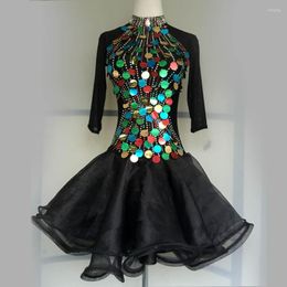 Stage Wear Style Latin Dance Costume Sexy Colors Sequins Dress For Women Competition Dresses A68 S-4XL