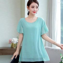 Women's Blouses Summer Chiffon Solid Simple Blouse Women Office Work Basic Top Casual Short Sleeve Blusas Mujer De Moda Tops