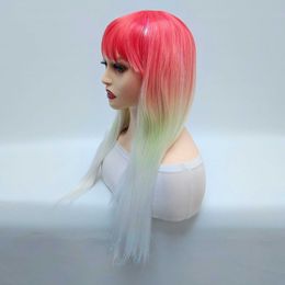 yielding wig female growth straight hair wig head cover straight bangs gradient wig cover party head cover