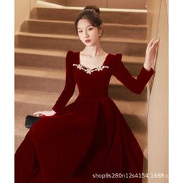 Evening Dresses Toast Attire Bride's Wine Red Engagement Grand and Luxurious Atmosphere French Light Luxury Niche Evening Dresses Women's Summer Dresses