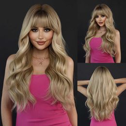 Synthetic Wigs Wig Women's Milk Tea Blond Hair Big Wave Qi Liu Hai Chemical Fiber Wig Head Set Ombre Wavy Wig