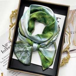 Scarves Silk Neck Scarf Luxury Green Hair Tie Scarves Foulard HeadBand Shawls and Wraps Neckerchief Bandanas 15017Cm SJ613 J230428